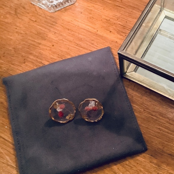 Pink Pressed Flowers Gold Foil Resin Earrings - Picture 4 of 4